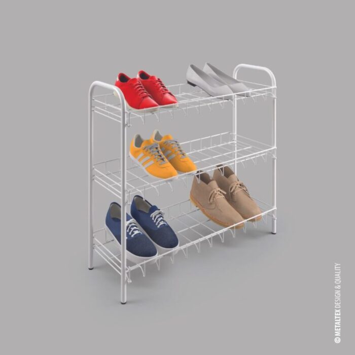 MetaltexShoeRack 3TierShoeStandOrganiserSgWhite9pairs