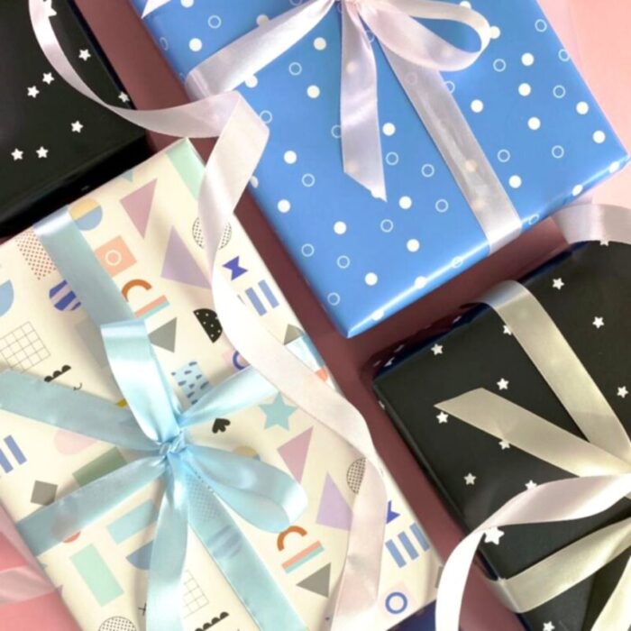 gift wrapping paper roll 3 sheets black white stars 231124025215 2