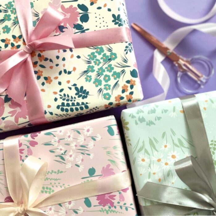 gift wrapping paper roll 3 sheets fresh florals pink blossom 231124025214 2